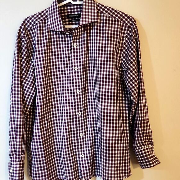 Bugatchi shaped fit shirt top button down plaid gingham work shirt small medium - Picture 1 of 9